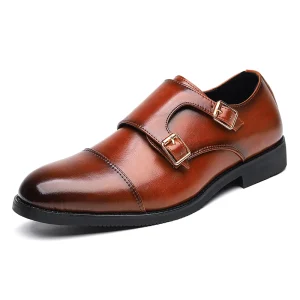 Men’s Uniform Dress Monk Straps Shoes Derby Oxford Loafers Low top Hasp Buckle Fashion Microfiber Leather Business Hook Loop