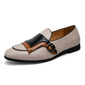 Men’s Uniform Dress Monk Straps Shoes Derby Oxford Loafers Monk Shoes Color Blocked Hasp Buckle Microfiber Business Hook & Loop