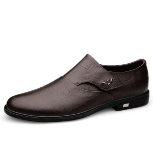 Men’s Uniform Dress Shoes Oxford Loafers Low-top Slip-on Genuine Leather Formal Round-toe Business Plaid Casual Hook & Loop
