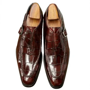 Men’s Vintage Low-top Shoes Buckle Strap Breathable Durable Geometric Pattern Casual Cowhide Spring All-match Drop Shipping