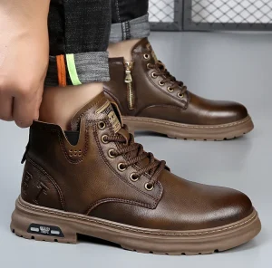 Men’s Vintage Suede Combatss Boots Winter Workwear Style Lace Up Closure Lightweight Fleece Lining British Retro Shoes