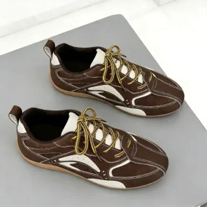 Men’s Walking Shoes Breathable Lightweight Korean Style Casual Toe Lace Up Genuine Leather Upper Soft Leather Lining Spring