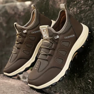 Men’s Walking Shoes Casual Leather Sneakers with Mesh Anti-Slip Sport Spring Autumn Outdoor Shoes