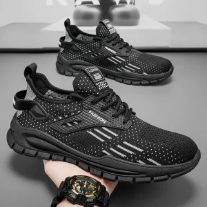 Men’s Walking Shoes Mesh Design Breathable Comfortable Arch Support Shock-Absorbing Slip-On Casual Shoes