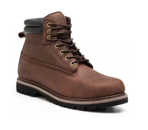 Men’s Water Resistant Leather Work Boot Rubber Sole Construction Industrial Boots Steel Toe Safety Shoes Brown Safety Boots S3