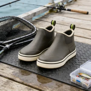 Men’s Waterproof Deck Boots Rubber Rain Ankle Shoes Anti Slip Fishing Boots for Outdoor Work and Boating