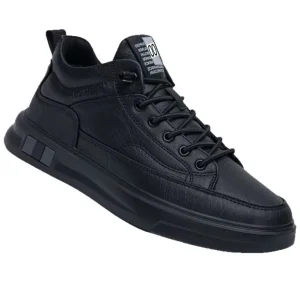 Men’s Waterproof Running Shoes Winter Black Lace-up Mesh Lining Solid Color Casual Shoes