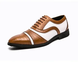 Men’s Wedding Shoes with Carved Leather and Double Color Block Design