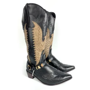Men’s Western High Cowboy Boots Waterproof PU Leather Western Boots with Fashionable Embroidery Pattern