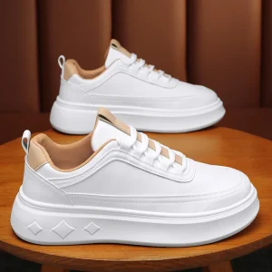 Men’s White Thick Soled Platform Summer Waterproof Height Increasing Casual Sporty Shoes Breathable Comfortable