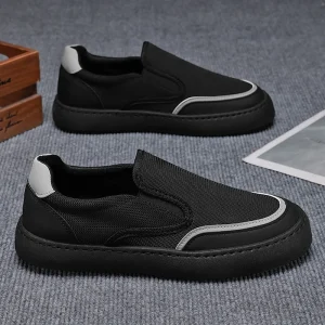 Men’s Winter Breathable Driving Lightweight Slip-On Trendy Ultra-light Synthetic Leather Mesh Lining Rubber Shoes