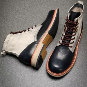 Men’s Winter Cowhide Boots Genuine Leather British Style Thick-soled Versatile Motorcycle Retro Workwear Boots Thickened