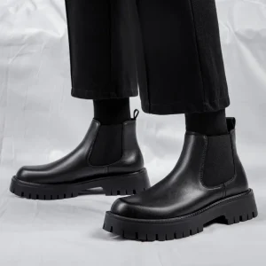 Men’s Winter Genuine Leather British Style Chelsea Boots Ankle Bootie Genuine Leather Lining Slip On Fashion Trend