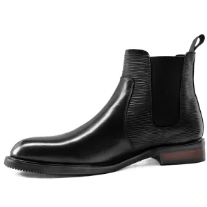 Men’s Winter Mid Calf Casual Chelsea Leather Boots with Cushioned Sole and Rubber Foam Outsole