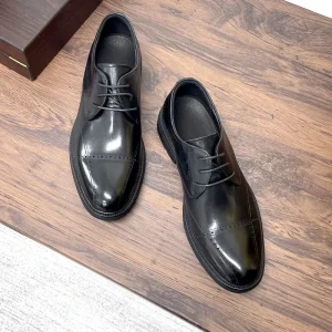 Men’s Winter Oxford Wedding Dress Shoes Breathable Leather Lace Up Closure Pointed Toe Light Weight Anti Slip PU Lining Rubber