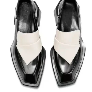 Men’s Women’s Black White Color-block Microfiber Shoes Thick Heeled Slip-on Square Toe Waterproof Casual Shoes All Seasons