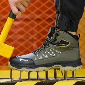 Men’s Women’s Olive Green Steel Toe Safety Shoes Light Weight Breathable Mesh Lining Rubber Outsole Corrosion-resistant Chemical