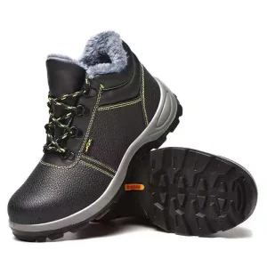 Men’s Work Boots Waterproof Non slip Ankle Snow Boot Summer Autumn Safety Shoes with Thick Plush Rubber Warm Outdoor