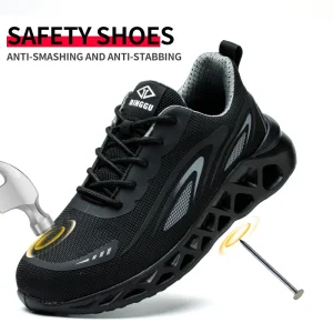 Men’s Work Safety Shoes Breathable Woven Knit Industrial Construction Sneakers Industrial and Construction Site Protective Shoes