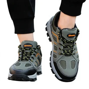 Mens Work Safety Shoes Lightweight Durable Steel toe protection Impact Puncture Rubber soled Sandwich Mesh Upper for