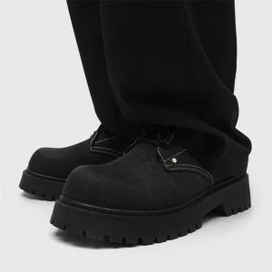 Men’s Workwear Derby Shoes Original Design Toe Autumn Spring Breathable Cushioning British-Style Thick Sole Elevated Casual