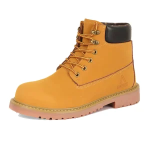 Men’s Yellow Work Boots Lightweight Leather Anti Slip Fashionable for All Seasons for Winter Autumn