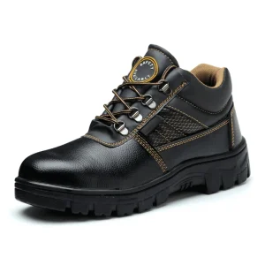 Microfiber Leather Safety Shoes for Men Iron Toe Anti Smash Anti Puncture Anti Slip Rubber Sole Mid Cut Industrial Work Shoes
