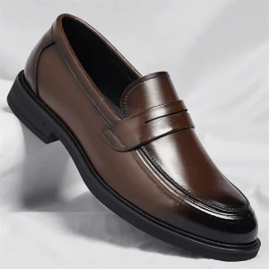Mocassin Homme Autumn Men’s British Style Leather Casual Loafers Solid Pattern Slip-On Office Career Rubber Midsole