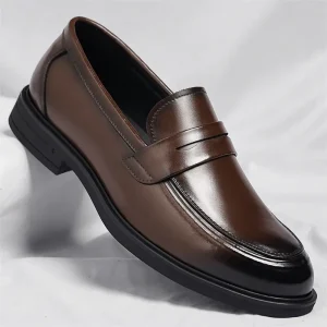 Mocassin Homme Autumn Men’s British Style Leather Casual Loafers Solid Pattern Slip-On Office Career Rubber Midsole