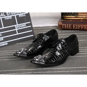 NA036 Handmade Pointed Toe Sliver Metal Skull New Style Leather Loafers Men Casual Shoes Men’s Flats Size