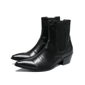 NA367 High Heels Men Boots Pointed Toe Black Genuine Leather Boots Men Ankle Boots Wedding Party Cowboy Zapatos