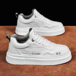 New Arrival Men’s Thick Sole White Sneakers Casual Leather Platform Skate Shoes Breathable Walking Shoes for EU US Market