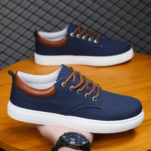 New Canvas Shoes Men Large Size Low Cut All Match Non Slip Rubber Sole Flat Heel Round Head Casual Shoes for Men
