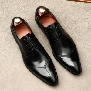 New Fashion British Pointed Men’s Business Dress Genuine Leather Shoes Men’s Retro Large Size Suit Groom’s Wedding Shoes