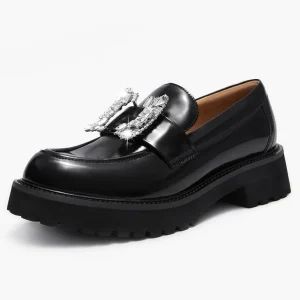 New Fashion Hot Selling Customized LOGO Leather Upper With Crystal EVA Light Weight Chunky Sole Women Platform Loafers Shoes