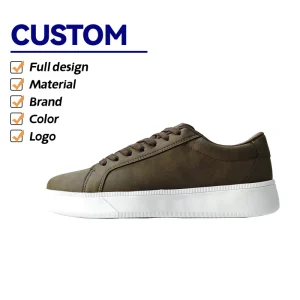 New Fashion Men’s Custom Logo Casual Skateboard Sneakers Spring Brown Microfiber Upper Rubber Outsole Flat Slip Resistant