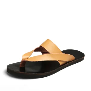 New High Quality All Leather Flip Flops Flat Luxury Design Genuine Cow Roman Gladiator Sandals 38 46 Big Size Factory Oem