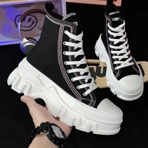 New High Top Large Size Casual Sneakers Men’s and Women’s Thick Soled Shoes with Bag Sporty Style for Spring