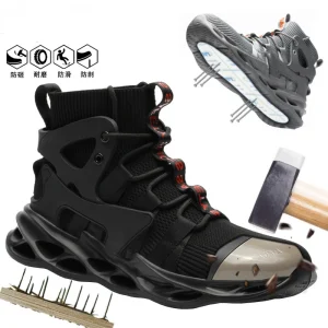 New High-Top Men’s Safety Shoes Anti-Impact Anti-Puncture Mesh Breathable Work Shoes