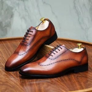New Luxury Distressed Men’s Oxford Shoes Brown Lace-Up Formal Shoes for Wedding Party