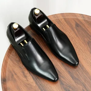 New Men’s British Style High Top Slip On Genuine Leather Shoes Pointed Toe Autumn Winter Wedding Formal Business Groom Lazy