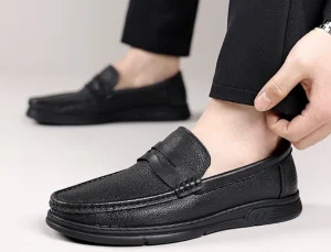 New Men’s Genuine Leather PU Mesh Upper Lace-Up Loafers Breathable Lightweight Anti-Odor Casual Shoes Soft Sole Comfort