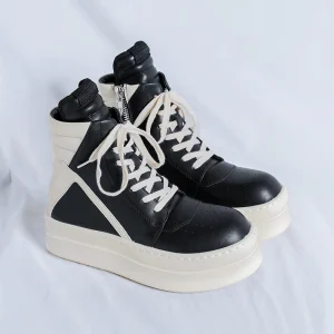 New Men’s High-Top Shoes Large Size 48 Black White Inverted Triangle Lace-Up Fashionable Walking Style Sneaker Men