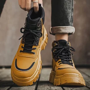 New Mens Low-top Chunky-soled Work Boots Spring autumn Trendy Versatile Height-increasing Boots