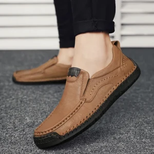 New Models Vintage Handmade Men’s Genuine Leather Slip-On Loafers Casual Shoes Rubber Outsole/Insole Massage Office