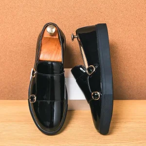New Patent Leather Loafers for Men Business Casual Glossy Black Plus Size