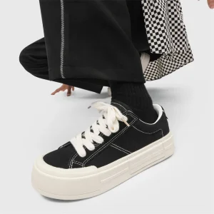 New Spring Lace-Up Low-Top Canvas Running Shoes Mesh Lining Sports Casual Men’s Height-Increasing Sneakers Thick-Soled