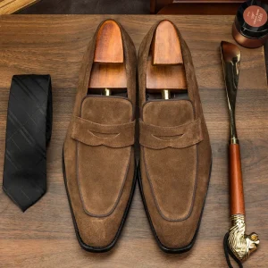 New Style Fashionable English Men’s Loafers Dress Shoes with Small Square Toe Men’s Korean Version Shoes Men’s Shoes