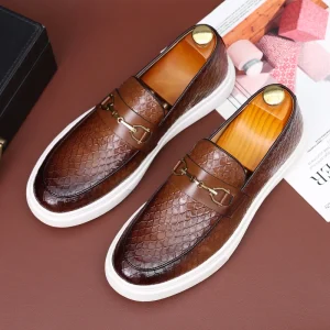 New Style Luxury Men’s Leather Loafers Dress Shoes Handmade Patina Casual Slip-On Shoes Height Increasing