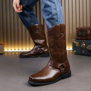 New Style Men Brown PU Leather Boots Party Shoes Men Pointed Boots Casual Large Shoes